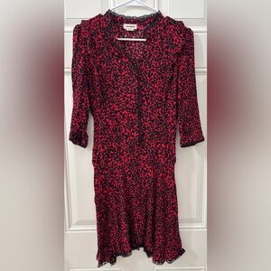 ZADIG & VOLTAIRE Remo Leopard Print Blouson Shirtdress Women's XS Red & Black